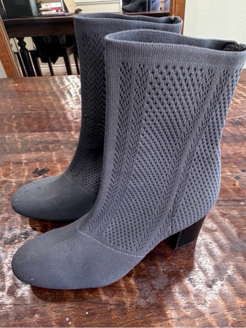 Born Meg Knit Mid-Calf Block Heel Boots - Gray size 9.5